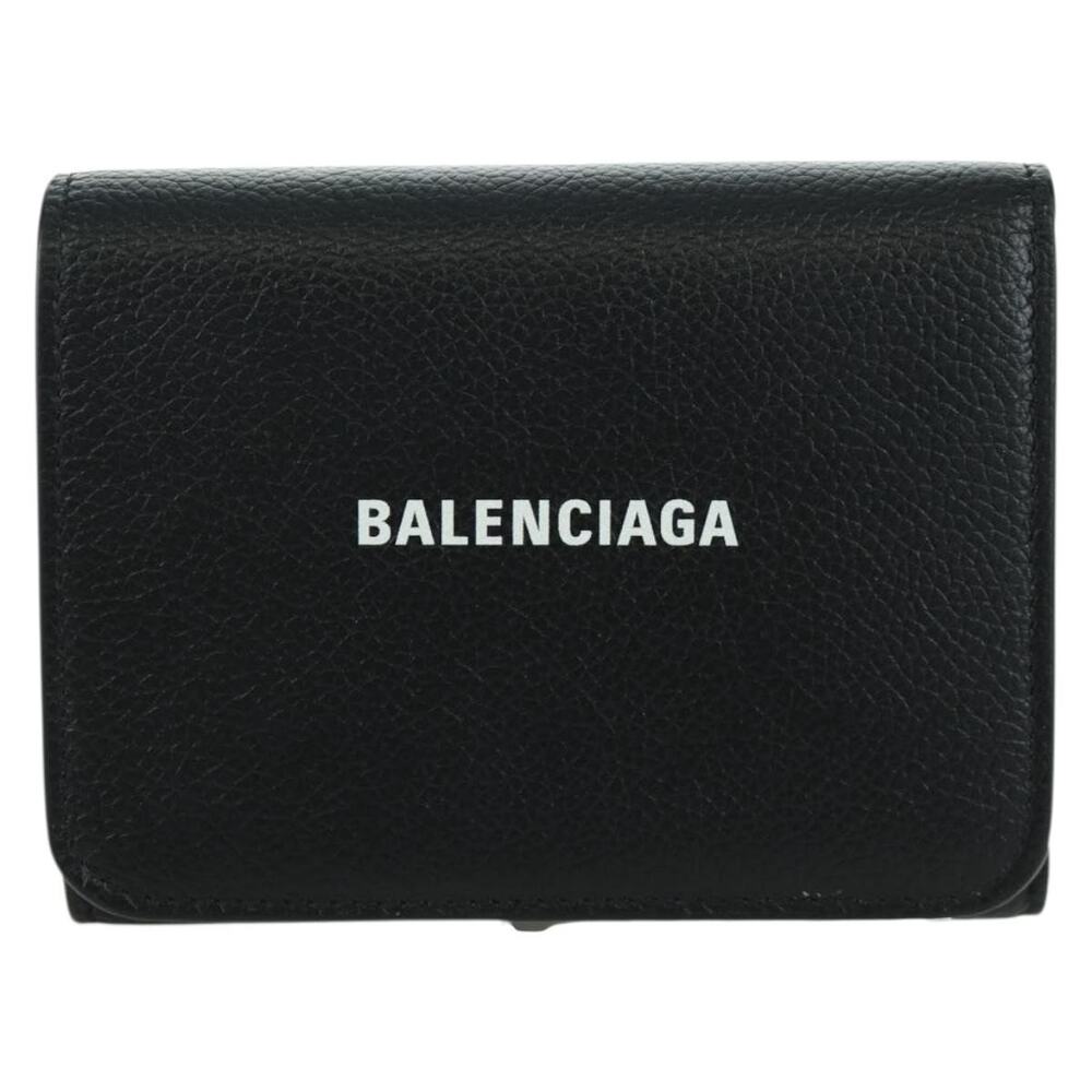 Balenciaga Leather Trifold Wallet Black